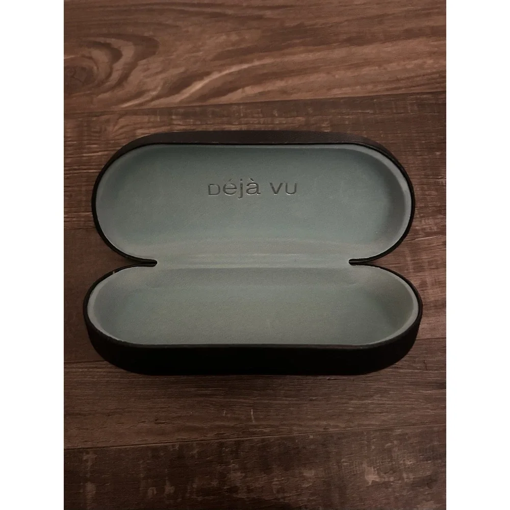 Déjà vu Black Hard Clamshell Case for Glasses, Portable Faux Leather